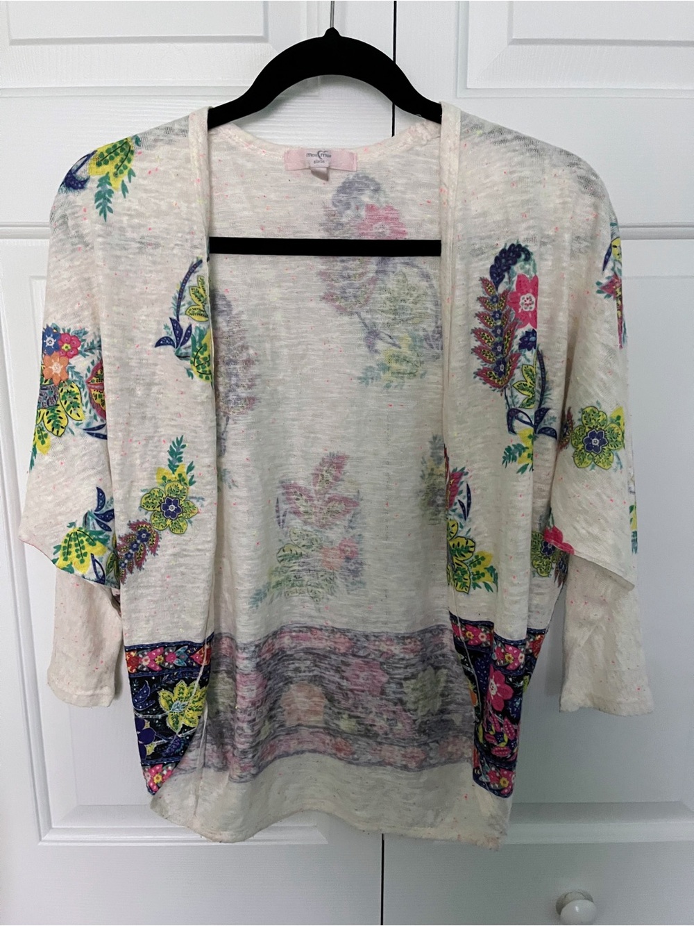 Moa Moa Girls Cream Floral Open-Front Girls Sweater